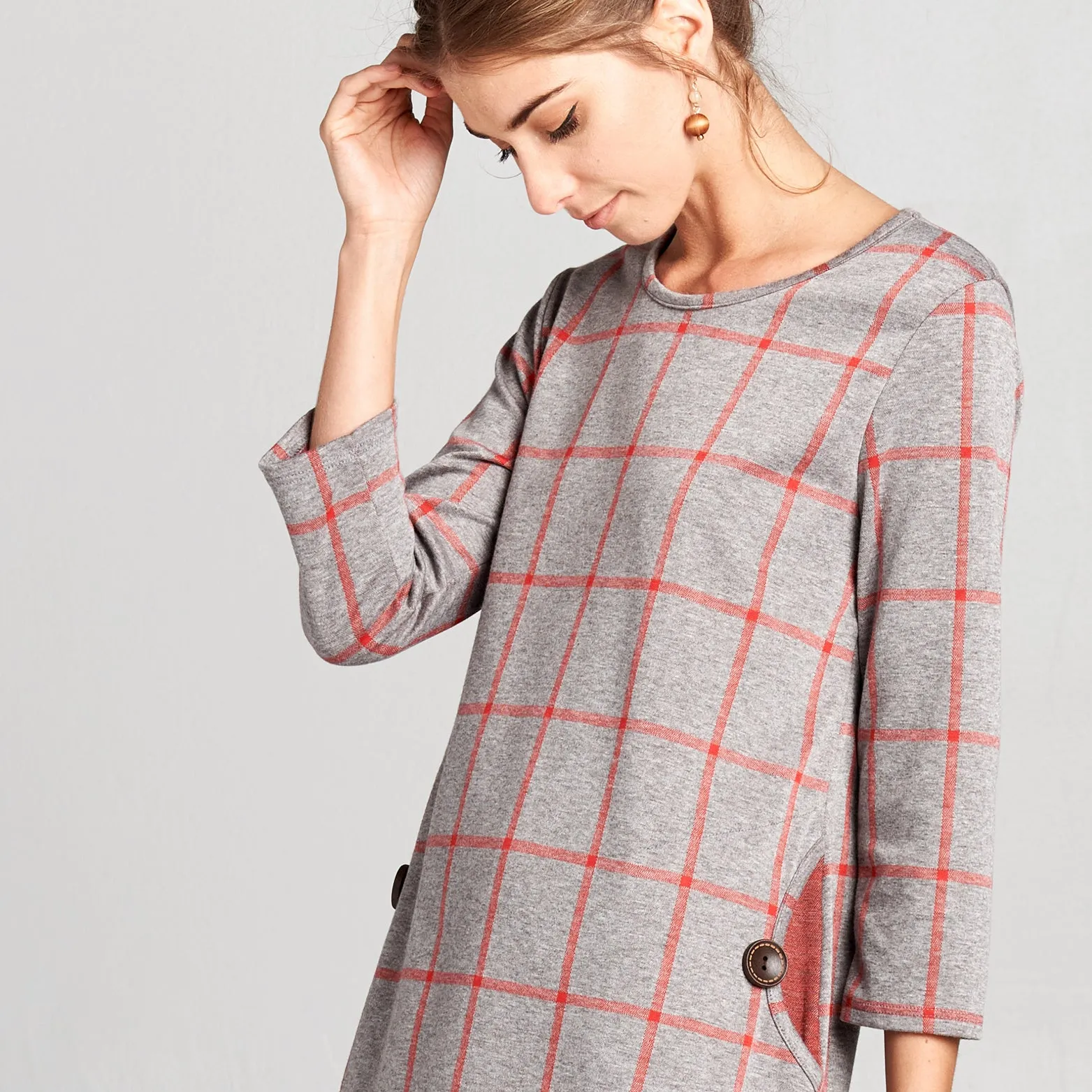 Moon Pocket Grid Shift Dress