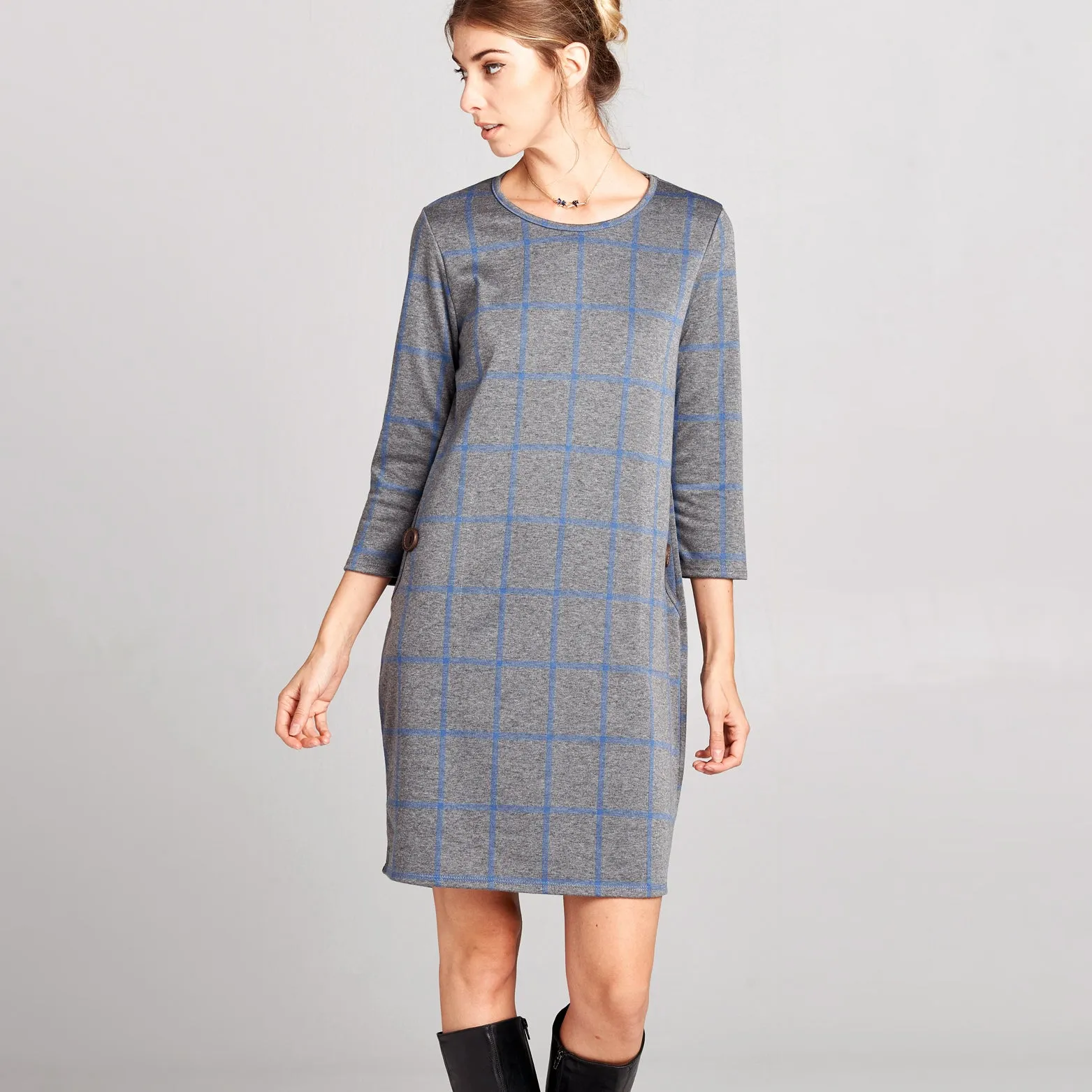 Moon Pocket Grid Shift Dress