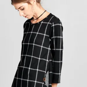 Moon Pocket Grid Shift Dress