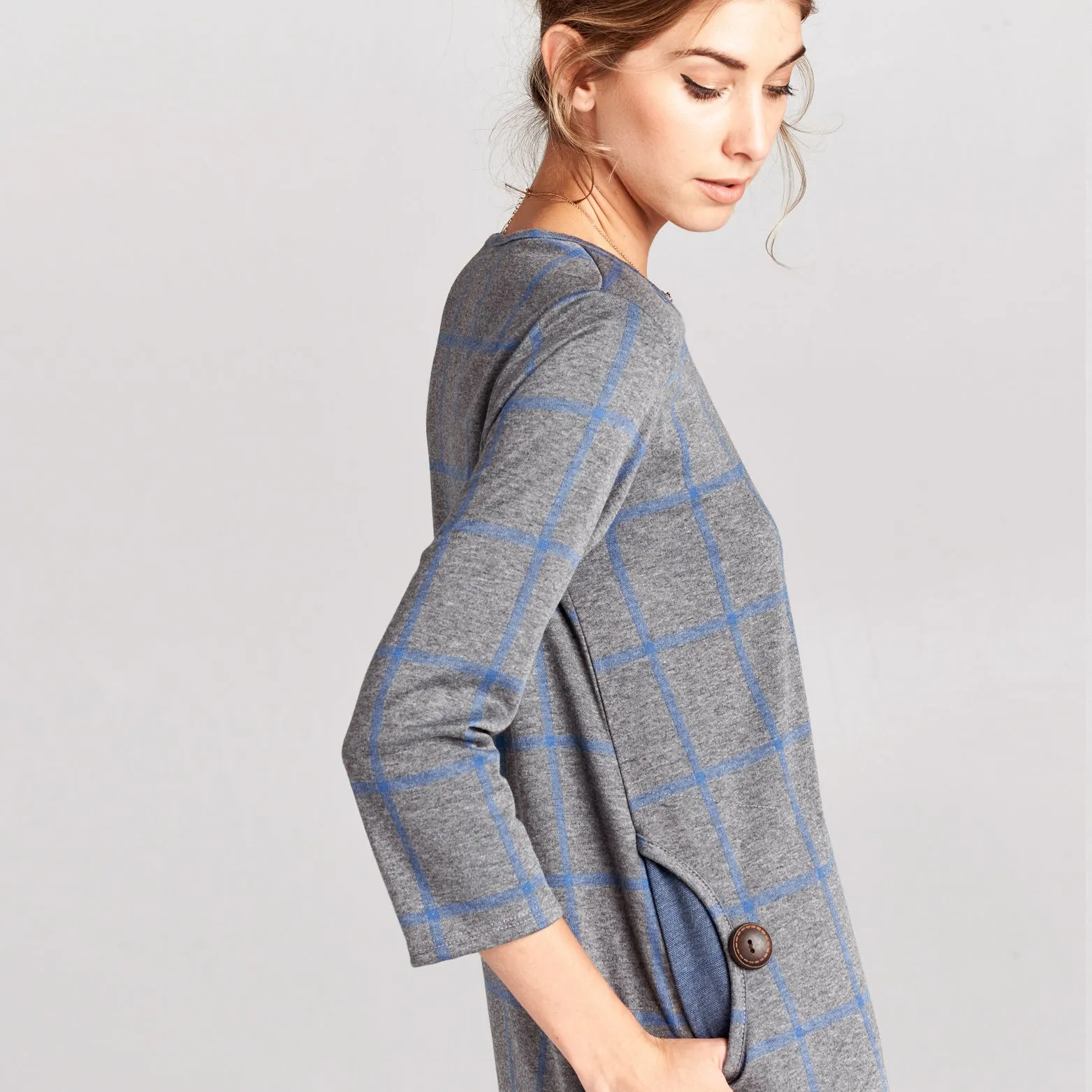 Moon Pocket Grid Shift Dress