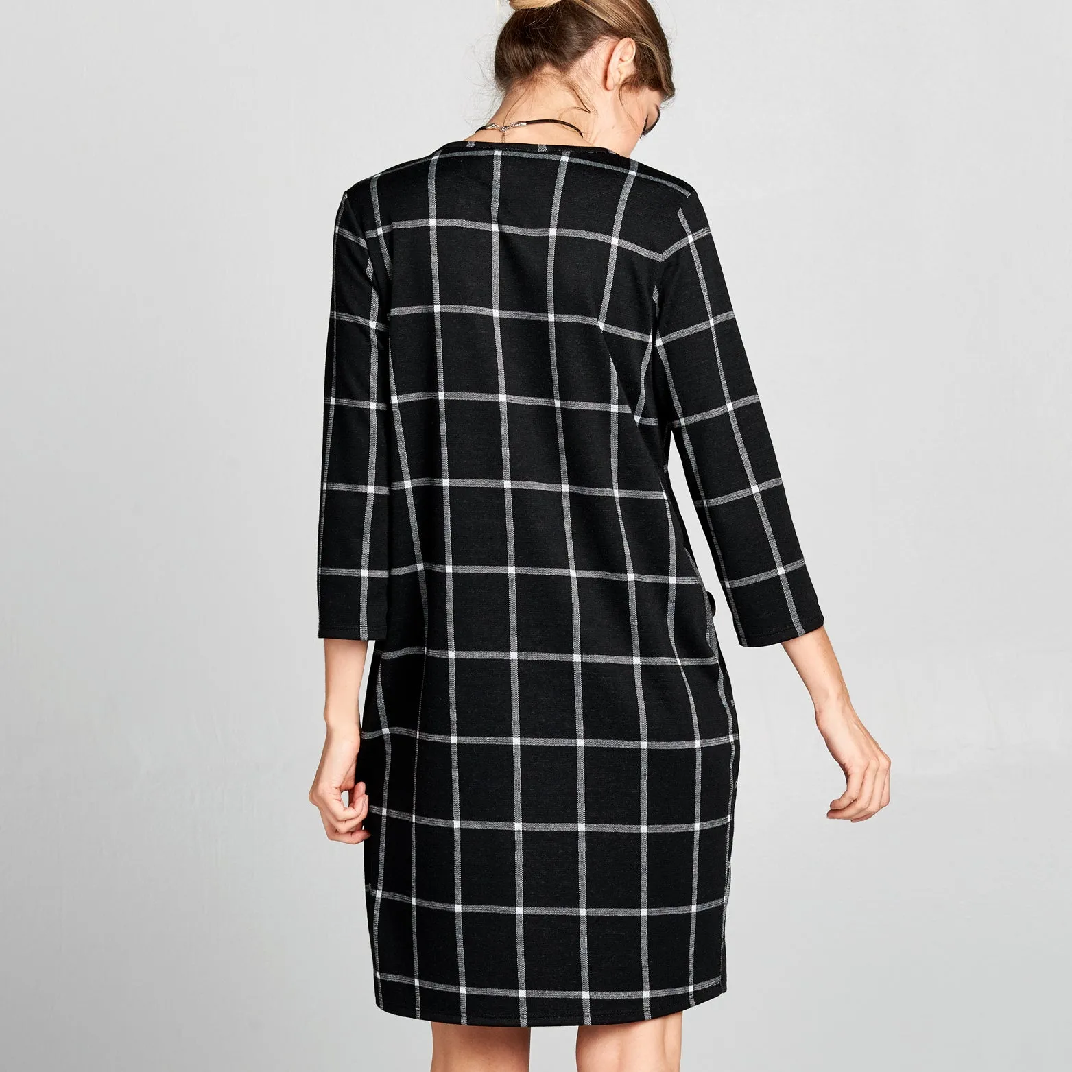 Moon Pocket Grid Shift Dress
