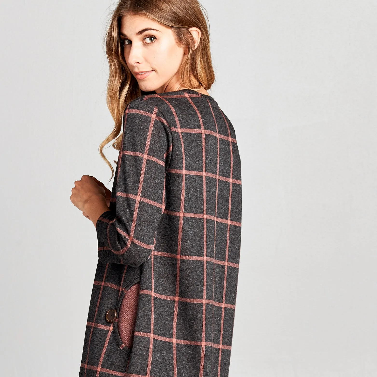 Moon Pocket Grid Shift Dress