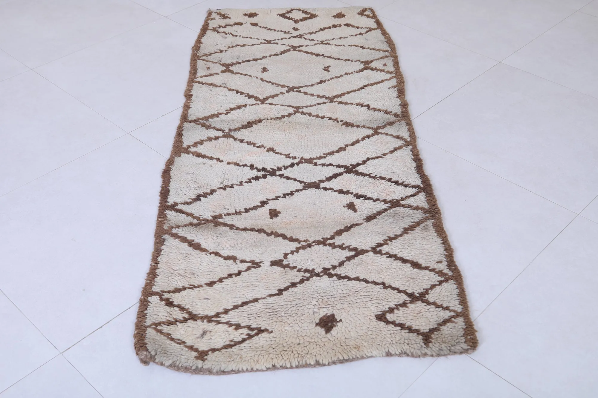 Moroccan Rug - Handwoven 2.4ft x 5.8ft | Classic Berber Diamond Design