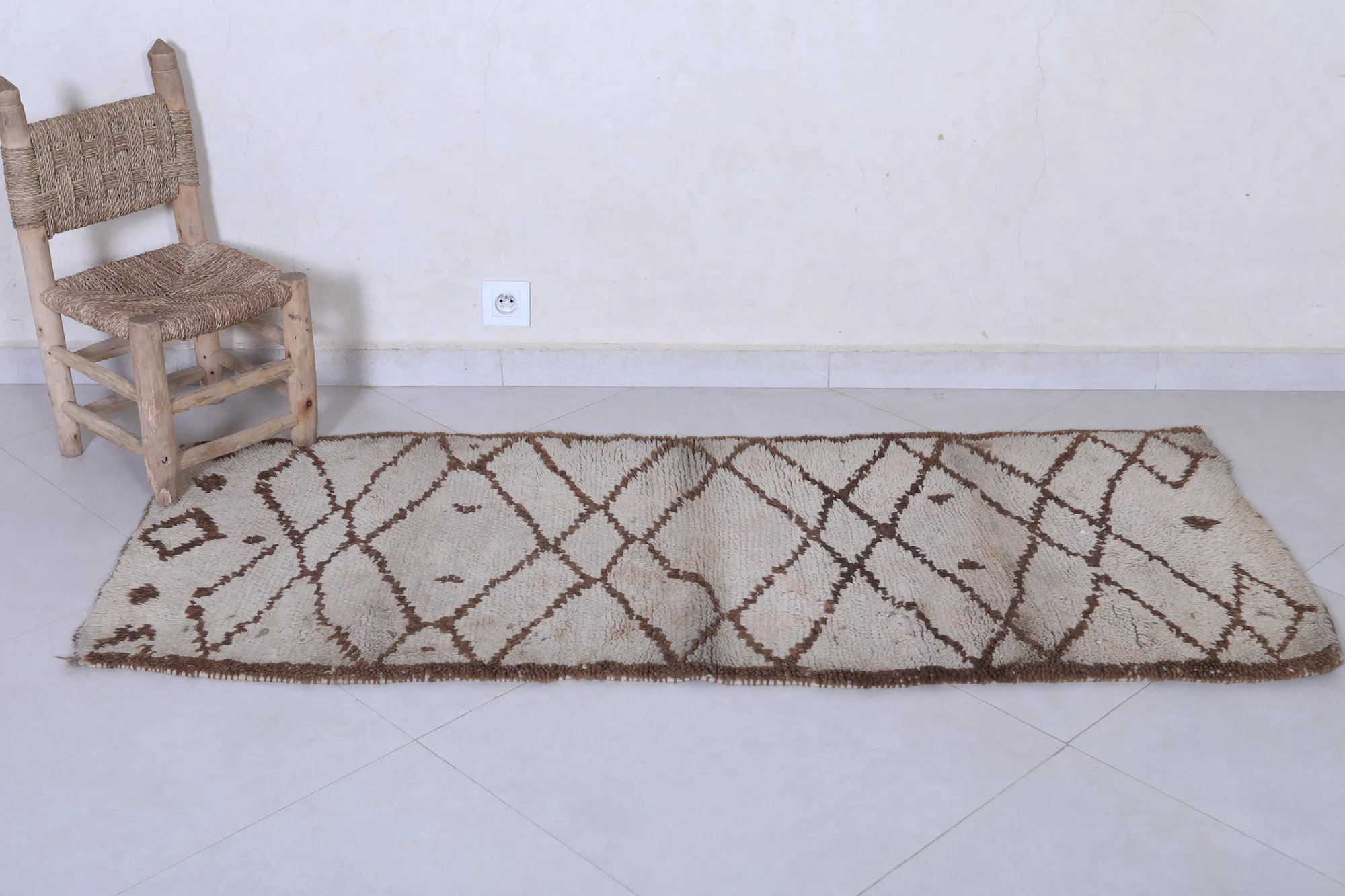 Moroccan Rug - Handwoven 2.4ft x 5.8ft | Classic Berber Diamond Design