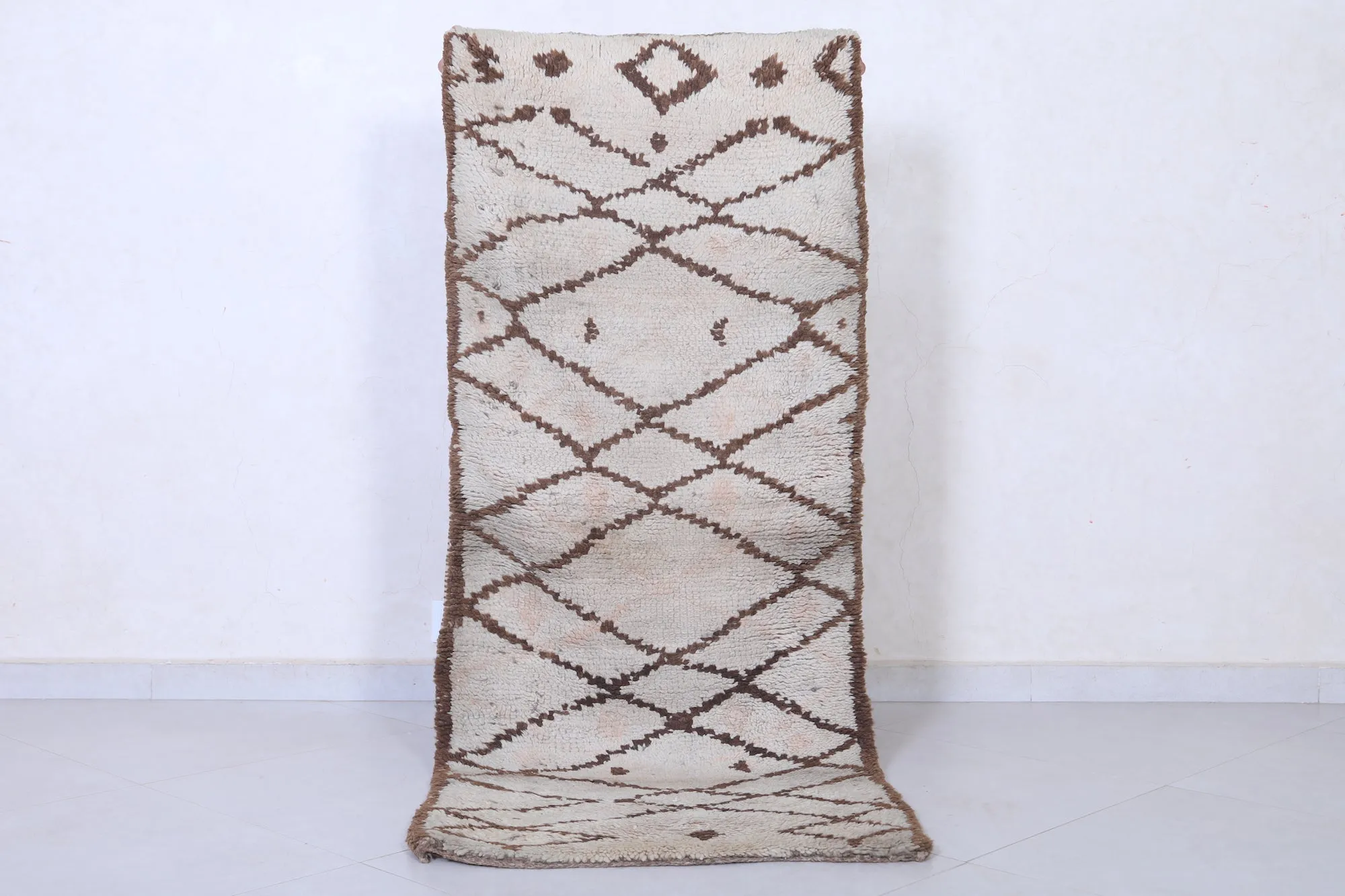 Moroccan Rug - Handwoven 2.4ft x 5.8ft | Classic Berber Diamond Design
