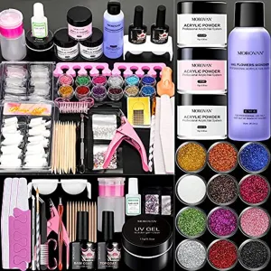 Morovan Acrylic Nail Kit with 12 Glitter Powder and Liquid Set - Professional Acrylic Nail Powder French Nail Tips, Practice Hand for Acrylic Nails Brushes Nail Art Tools Decoration DIY Nail Kit