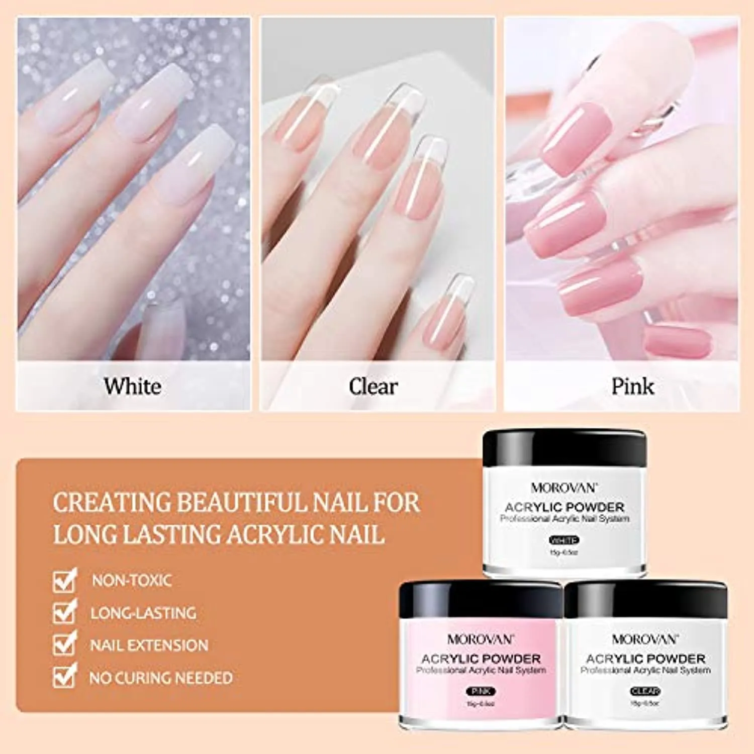 Morovan Acrylic Nail Kit with 12 Glitter Powder and Liquid Set - Professional Acrylic Nail Powder French Nail Tips, Practice Hand for Acrylic Nails Brushes Nail Art Tools Decoration DIY Nail Kit