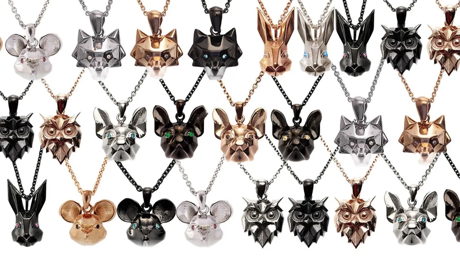 Mouse 3D Pendant / Necklace in Sterling Silver with Gemstones / VYVYD Collection