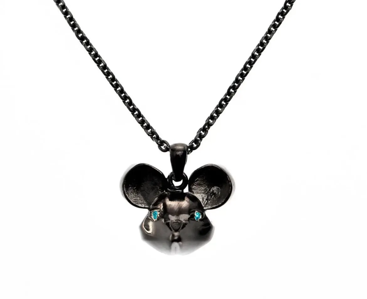 Mouse 3D Pendant / Necklace in Sterling Silver with Gemstones / VYVYD Collection