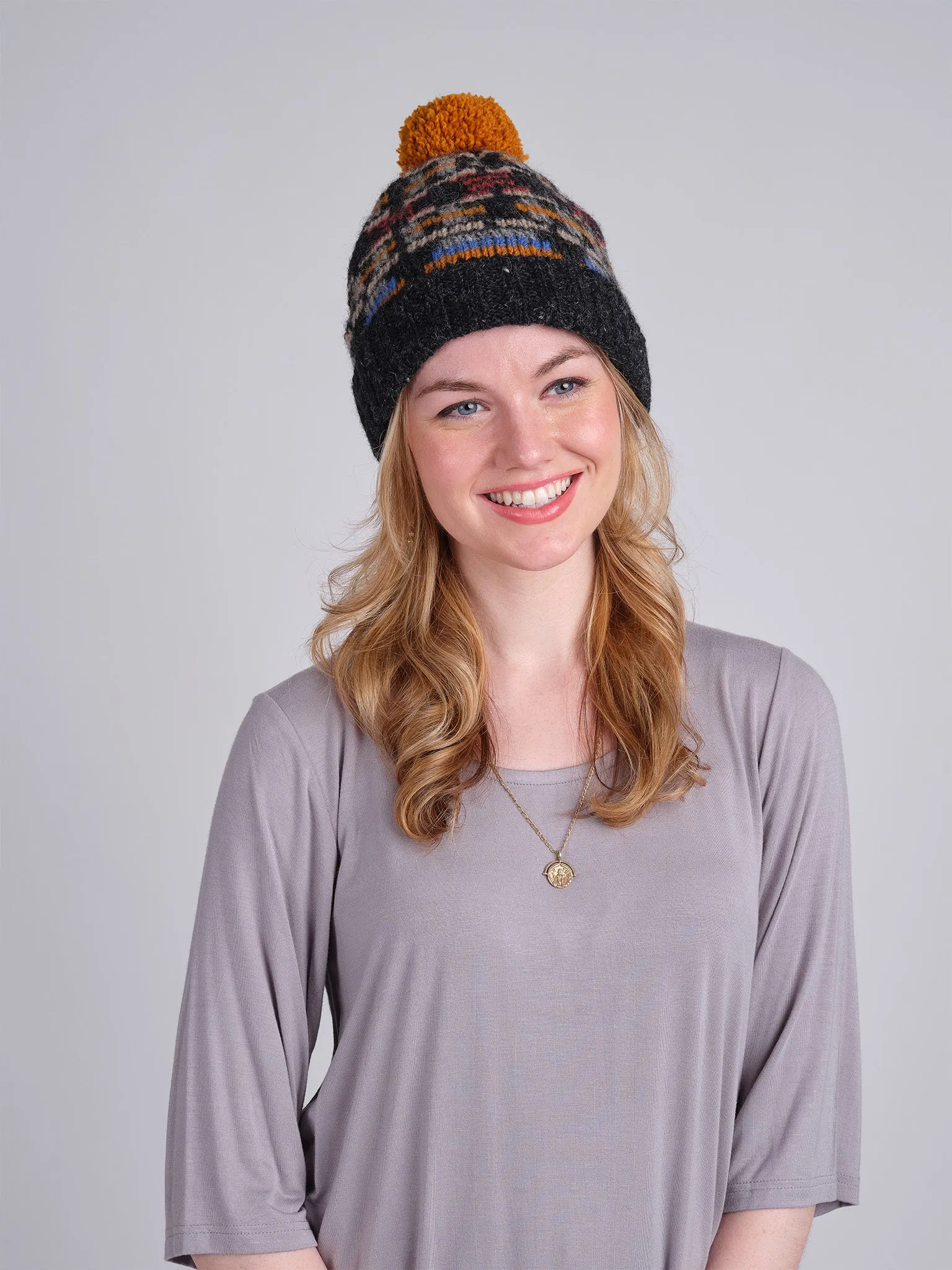 Multi-Color Pom Pom Beanie.