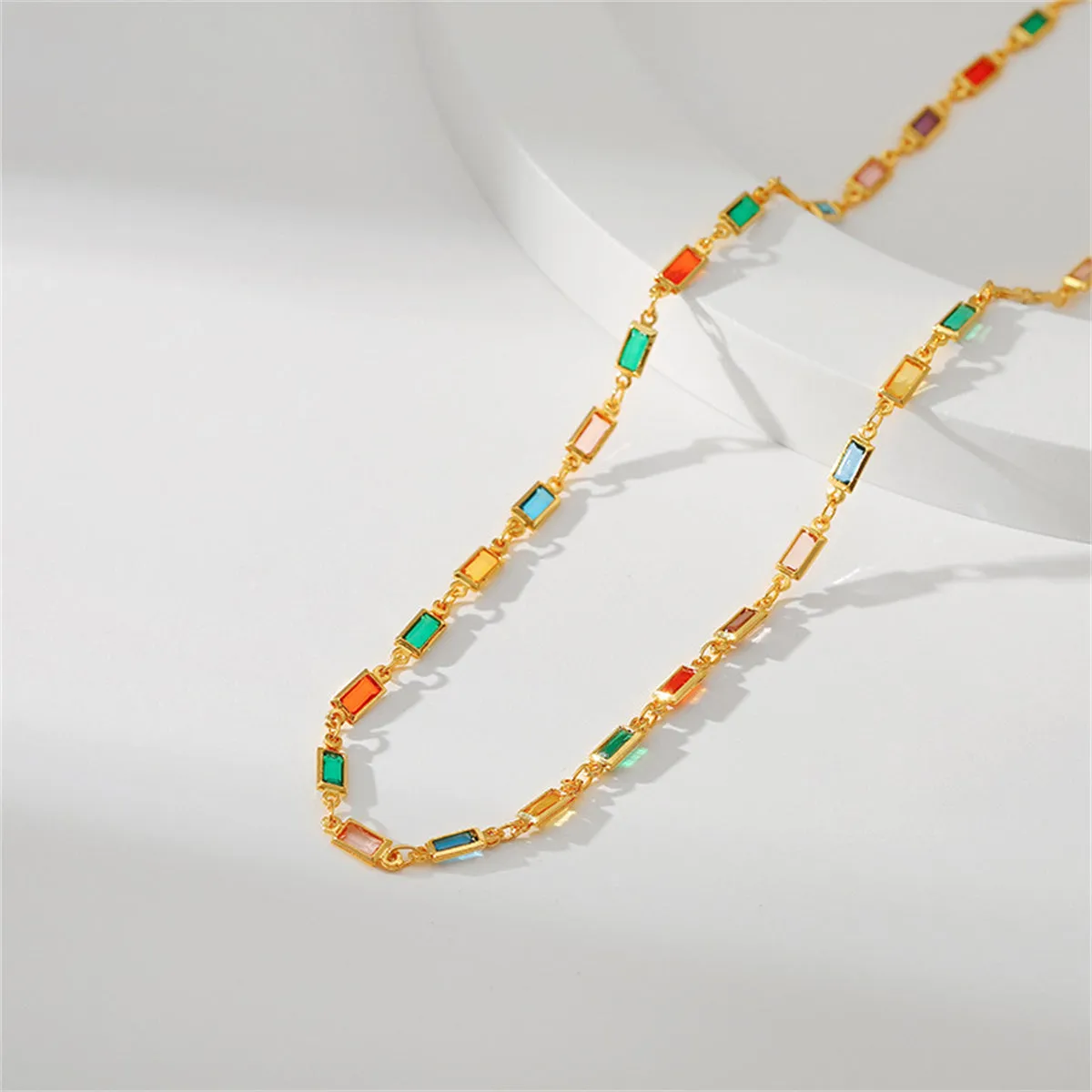 Multicolor Crystal & 18K Gold-Plated Rectangle Tennis Necklace