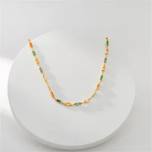 Multicolor Crystal & 18K Gold-Plated Rectangle Tennis Necklace