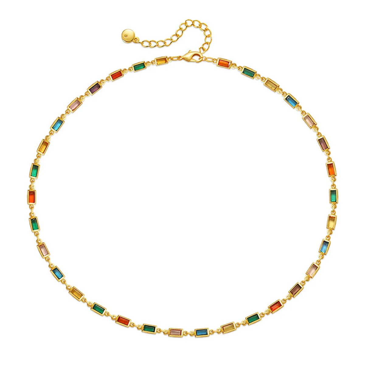 Multicolor Crystal & 18K Gold-Plated Rectangle Tennis Necklace