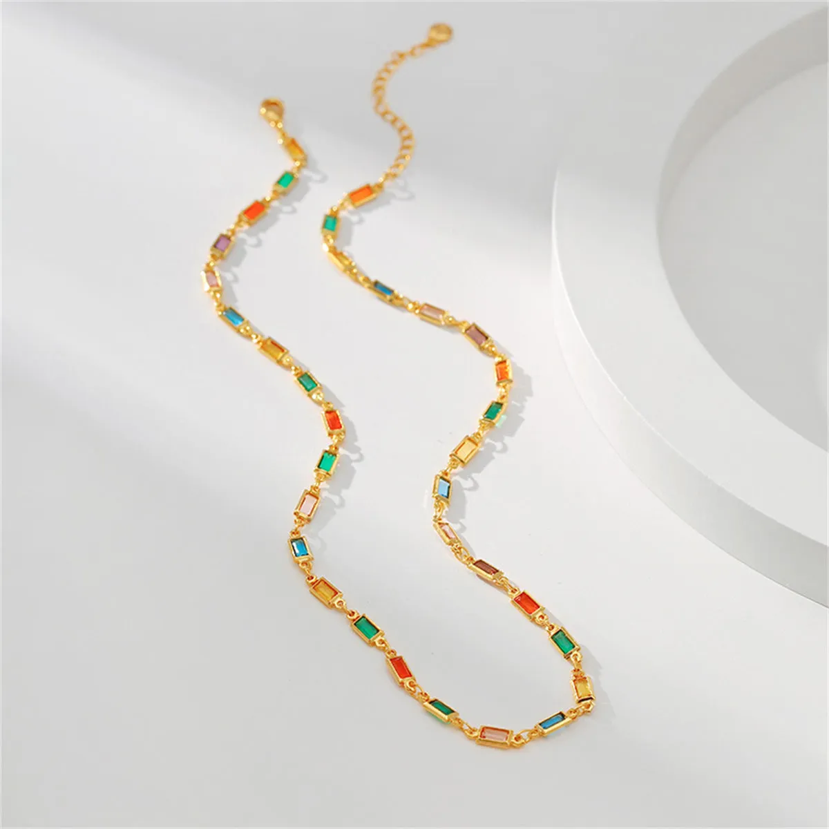 Multicolor Crystal & 18K Gold-Plated Rectangle Tennis Necklace