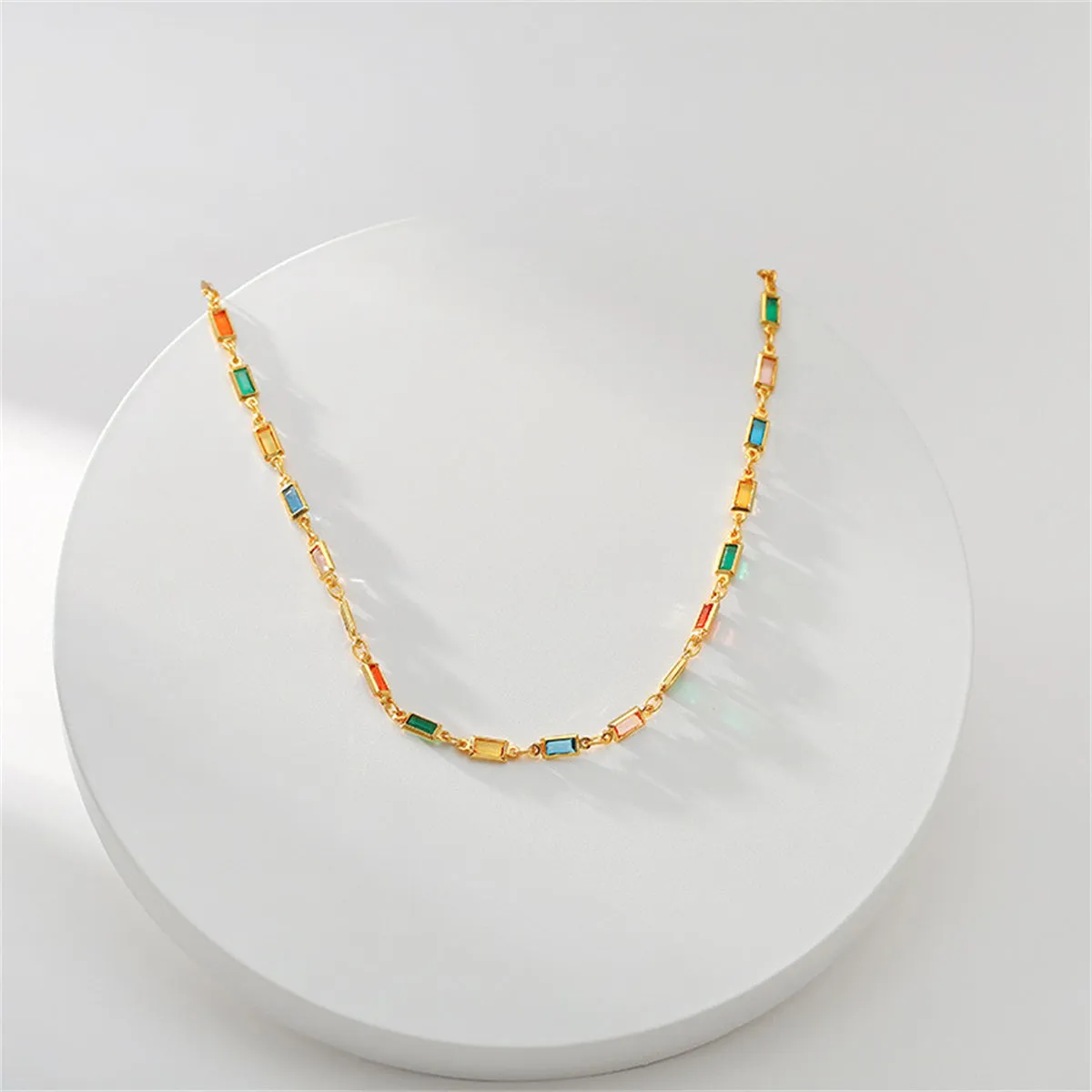 Multicolor Crystal & 18K Gold-Plated Rectangle Tennis Necklace