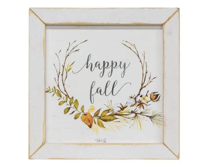 Neutral 'Happy Fall' wall hanging framed print