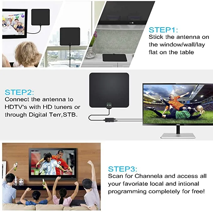 New HDTV Antenna, 2021 Newest Indoor Digital TV Antenna Long 130 Miles Range with Amplifier Signal Booster, 4K HD VHF UHF Freeview for Life Local Channels Support All Television -16.5ft Coax Cable (130 Miles)