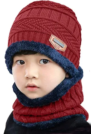 New Kids Aruny Winter Hat and Scarf Set Unisex!  Burgundy/Navy! Suitable for kids of 6-14 years old. One size fits for all