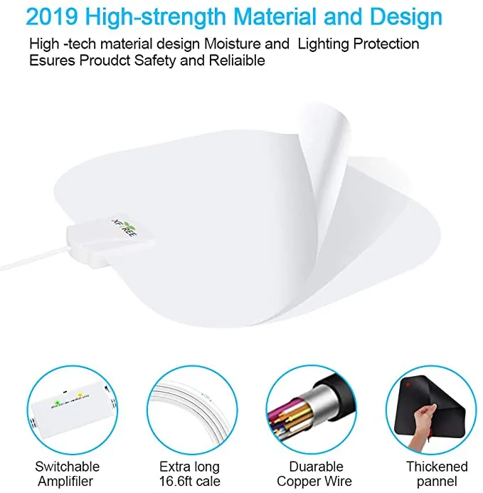 New TV Antenna, 2021 Newest Indoor Digital HDTV Antenna 130 Miles Range with Amplifier Signal Booster, 4K HD VHF UHF Freeview for Life Local Channels Support All Television -16.5ft Coax Cable (White)