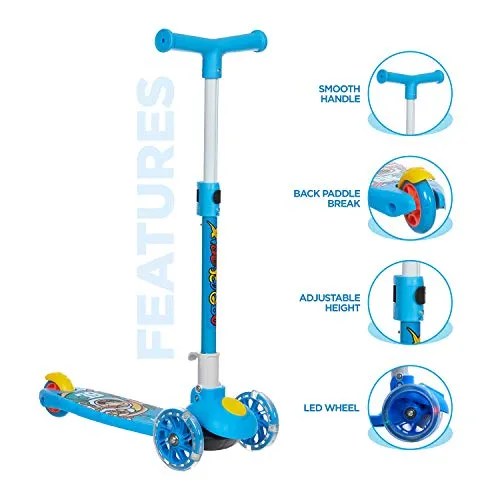 NHR Smart Kick Scooter, 3 Adjustable Height, Foldable,Front Wheel Light & PVC Wheels for Kids (3 to 8 Years ,Blue)