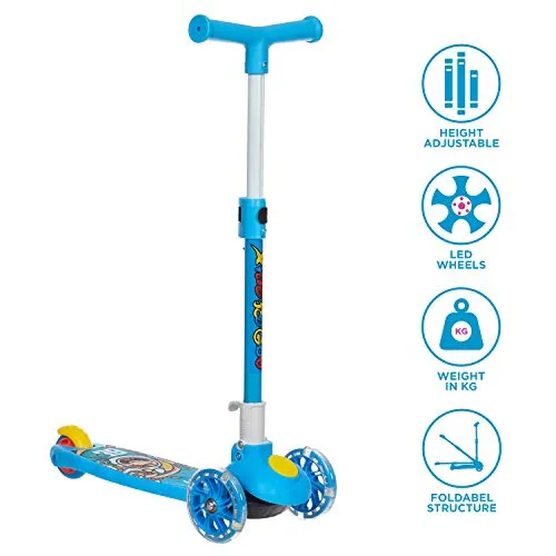 NHR Smart Kick Scooter, 3 Adjustable Height, Foldable,Front Wheel Light & PVC Wheels for Kids (3 to 8 Years ,Blue)