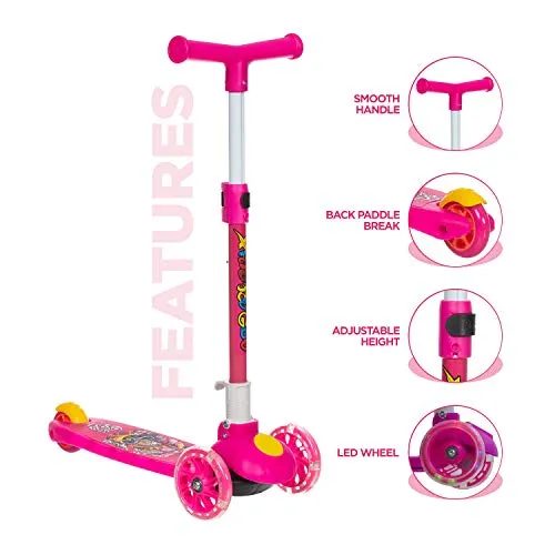 NHR Smart Kick Scooter, 3 Adjustable Height, Foldable,Front Wheel Light & PVC Wheels for Kids (3 to 8 Years ,Pink)