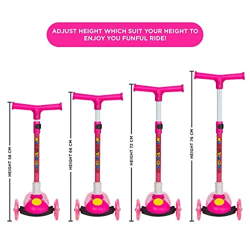NHR Smart Kick Scooter, 3 Adjustable Height, Foldable,Front Wheel Light & PVC Wheels for Kids (3 to 8 Years ,Pink)