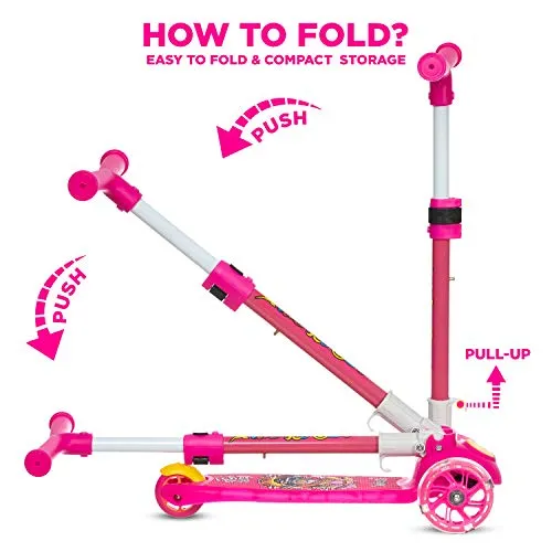 NHR Smart Kick Scooter, 3 Adjustable Height, Foldable,Front Wheel Light & PVC Wheels for Kids (3 to 8 Years ,Pink)