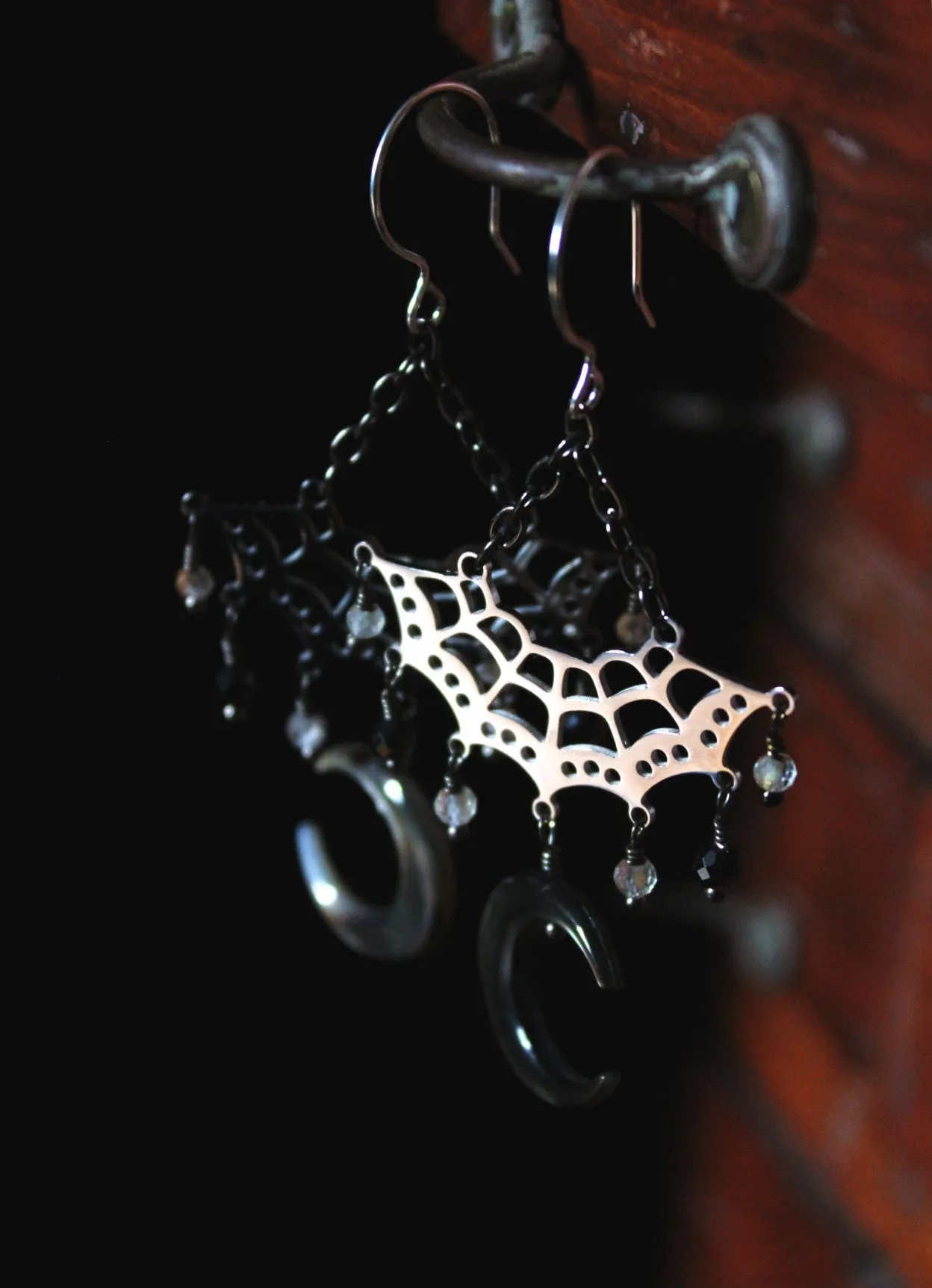 Night Spinner. Mother of Pearl & Gemstone Earrings.