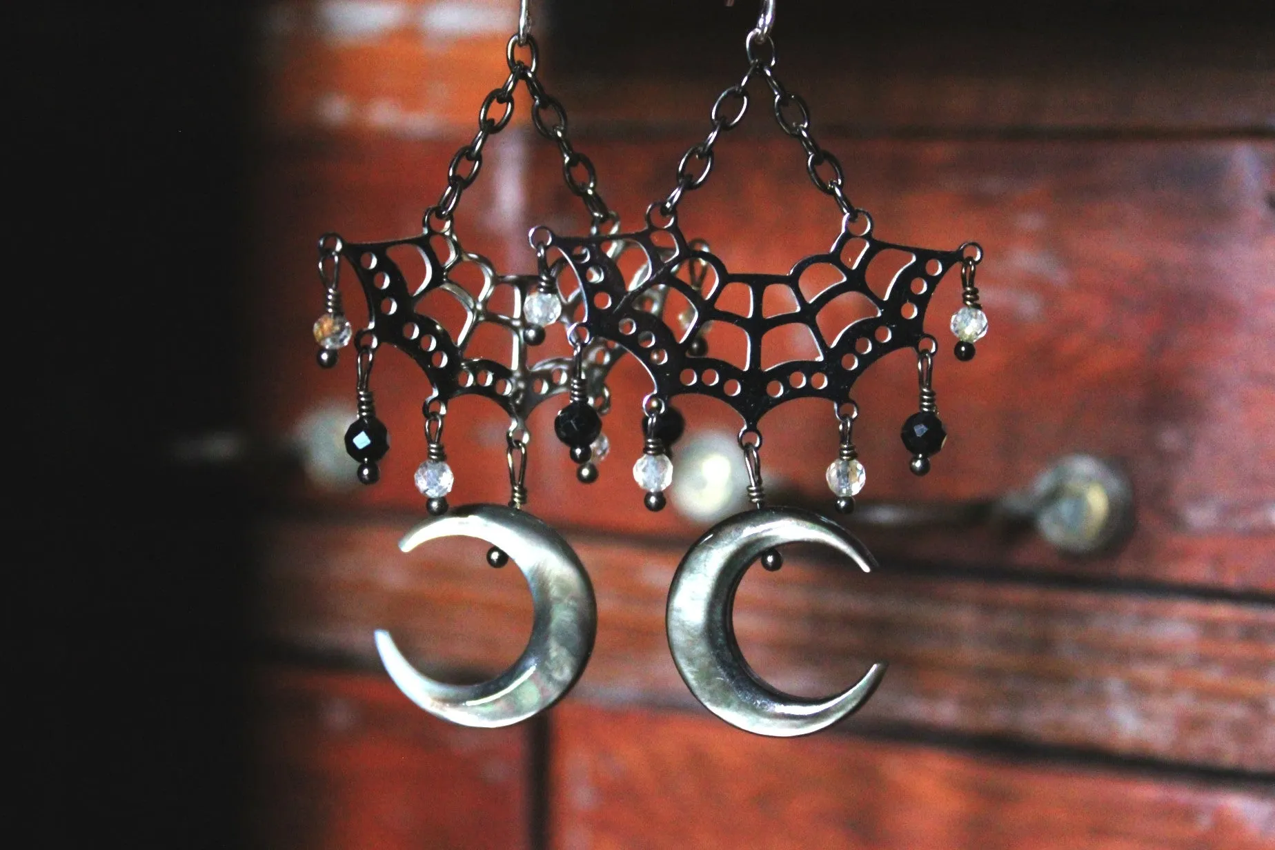 Night Spinner. Mother of Pearl & Gemstone Earrings.
