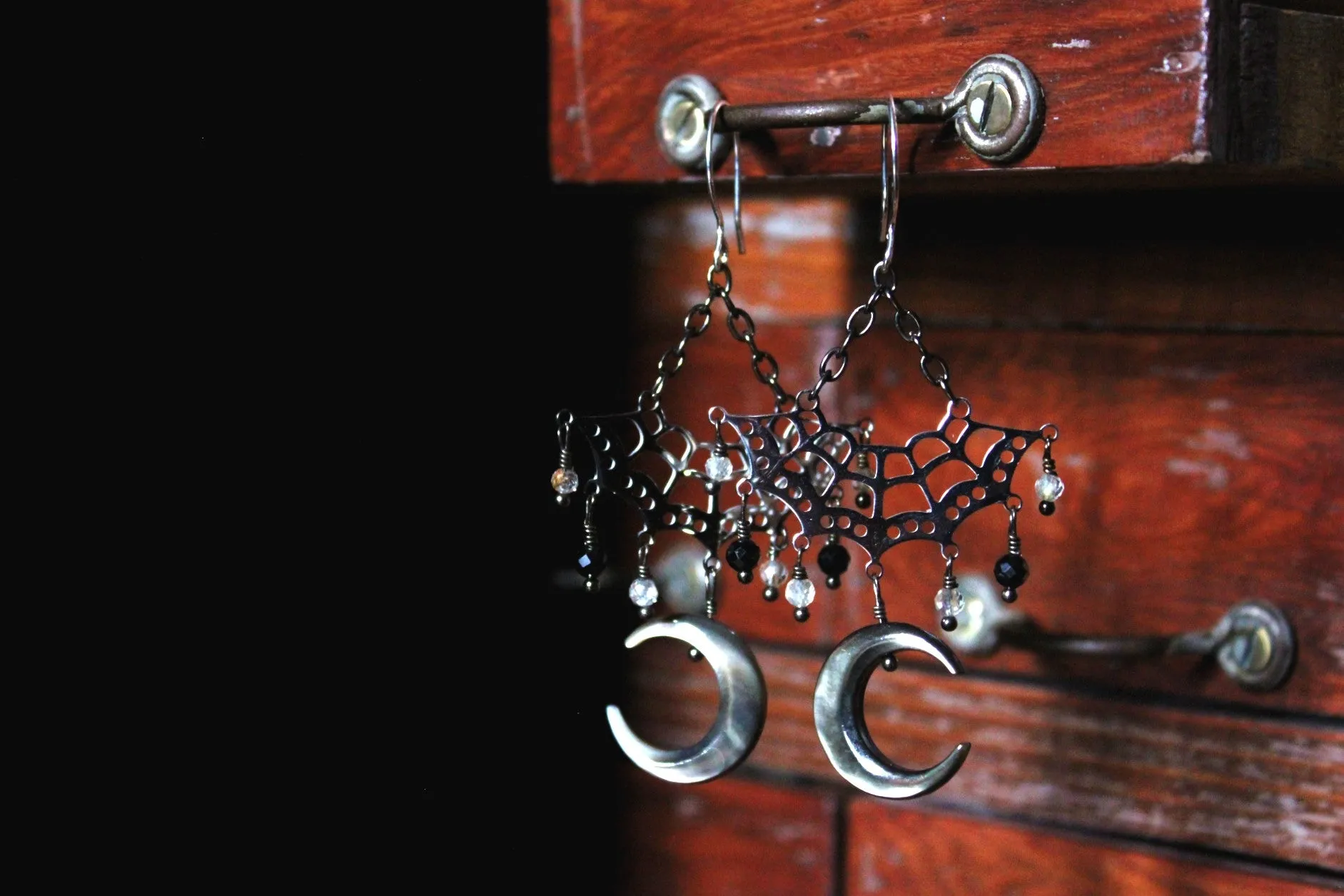 Night Spinner. Mother of Pearl & Gemstone Earrings.