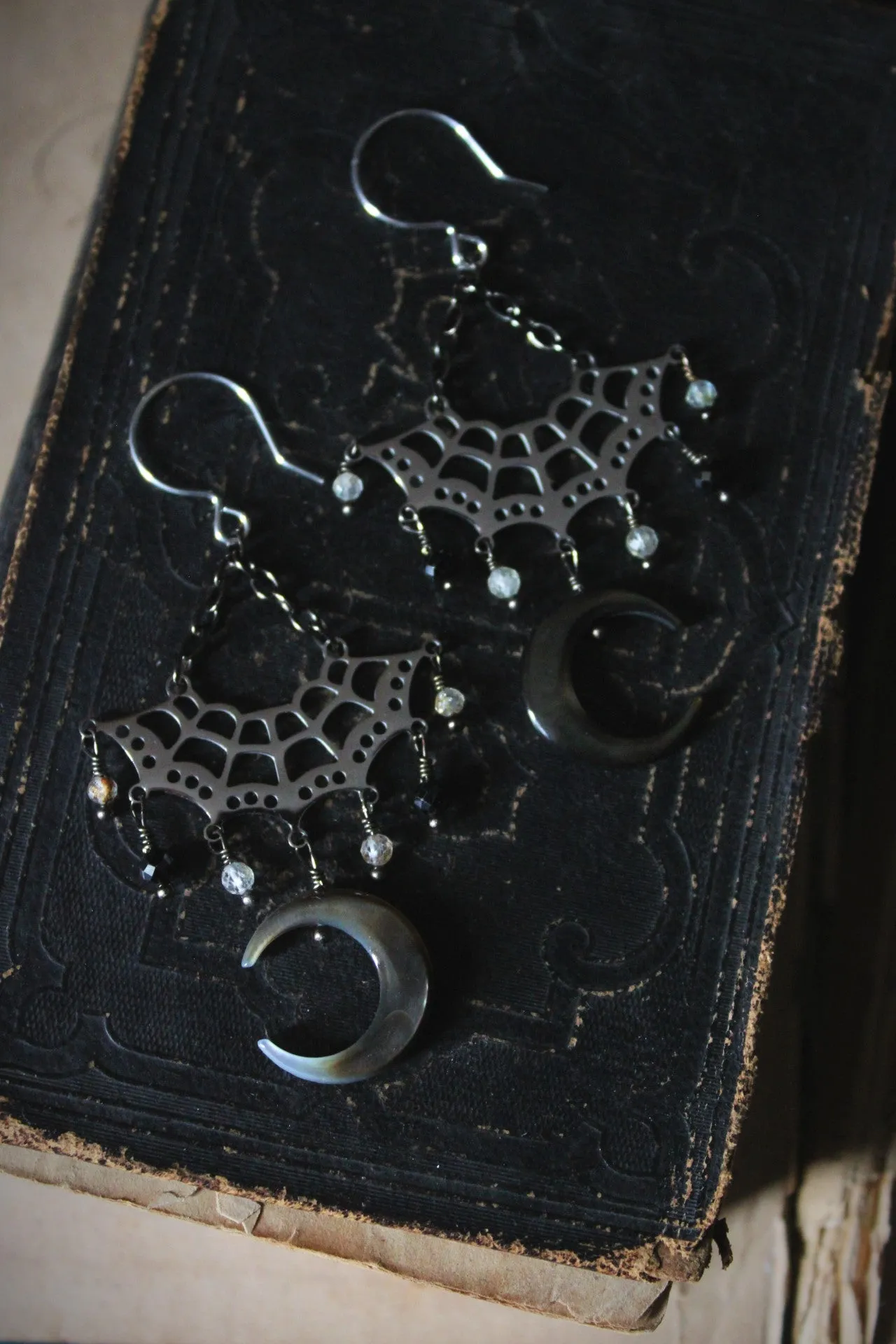 Night Spinner. Mother of Pearl & Gemstone Earrings.