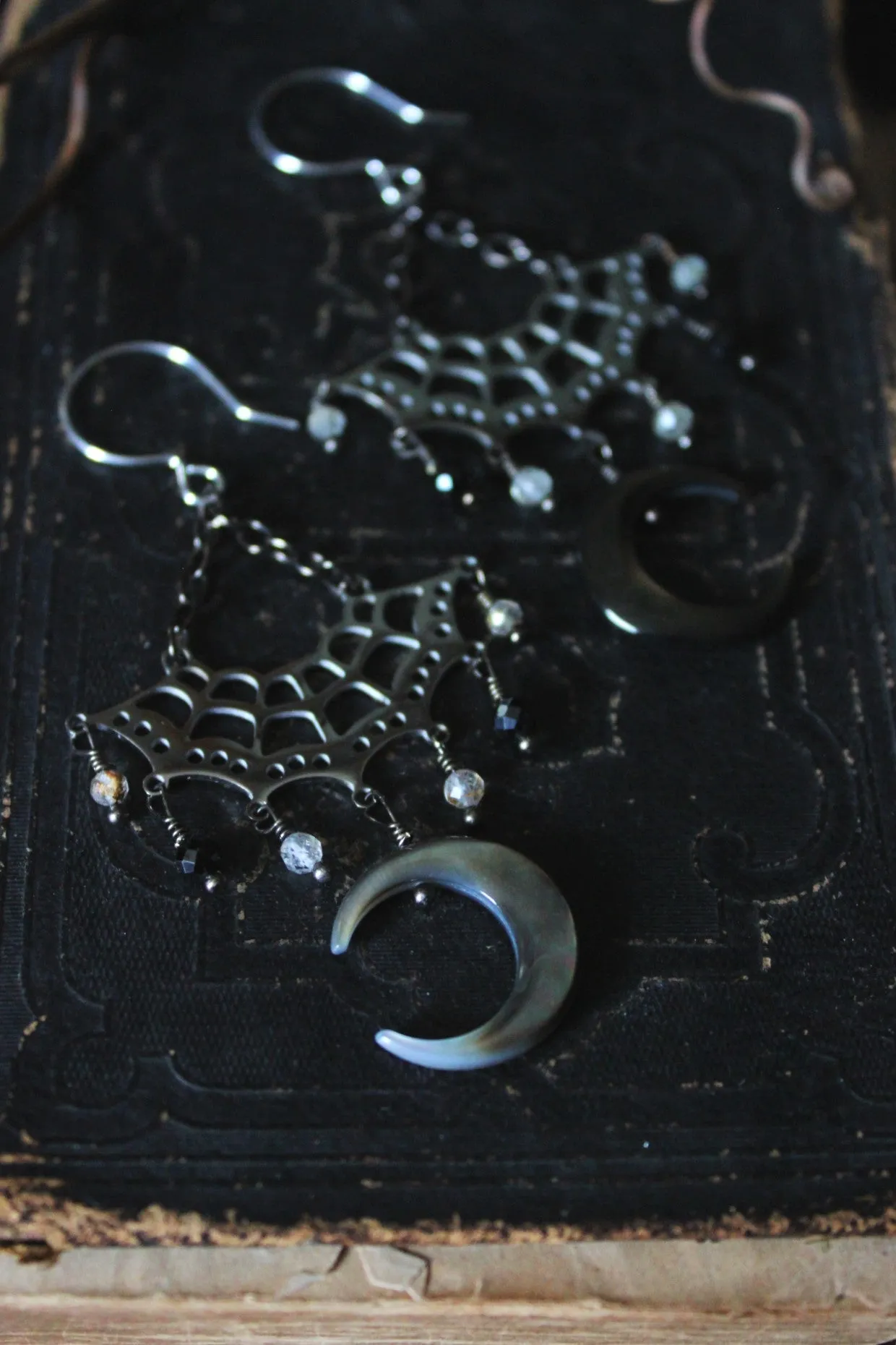 Night Spinner. Mother of Pearl & Gemstone Earrings.