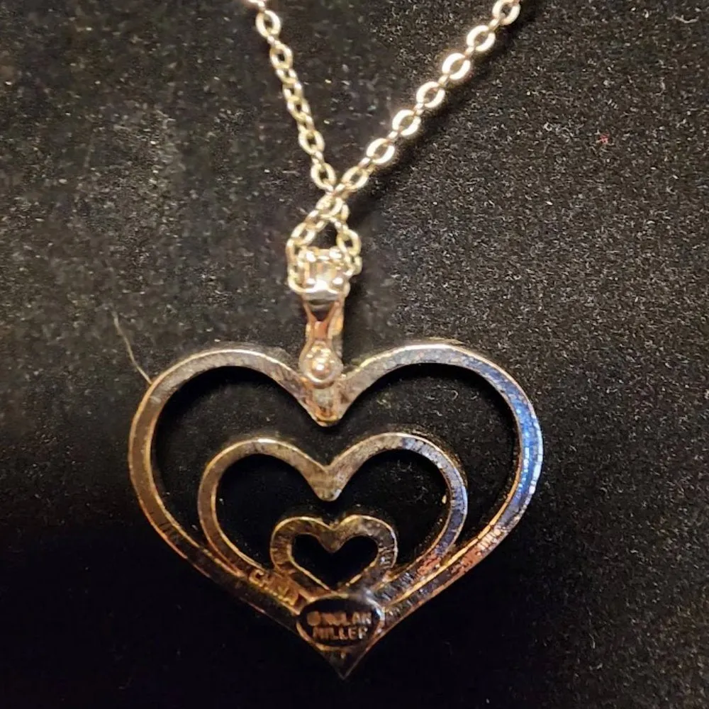 Nolan Miller Silver Plated Austrian Crystal Triple Heart Pendant Necklace