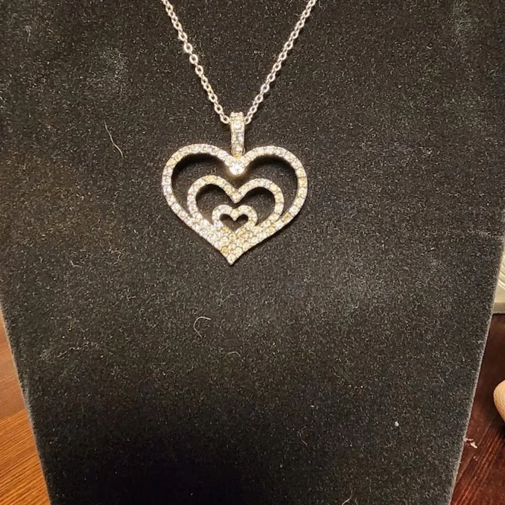 Nolan Miller Silver Plated Austrian Crystal Triple Heart Pendant Necklace