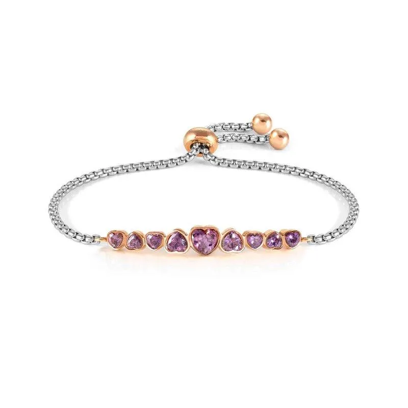 Nomination Milleluci Bracelet, Heart, Violet Crystals, Rose PVD, Stainless Steel