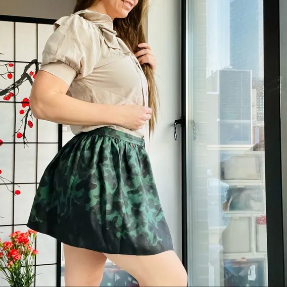 Opening Ceremony 100% Silk Camo A-line Lantern Flare Waistband