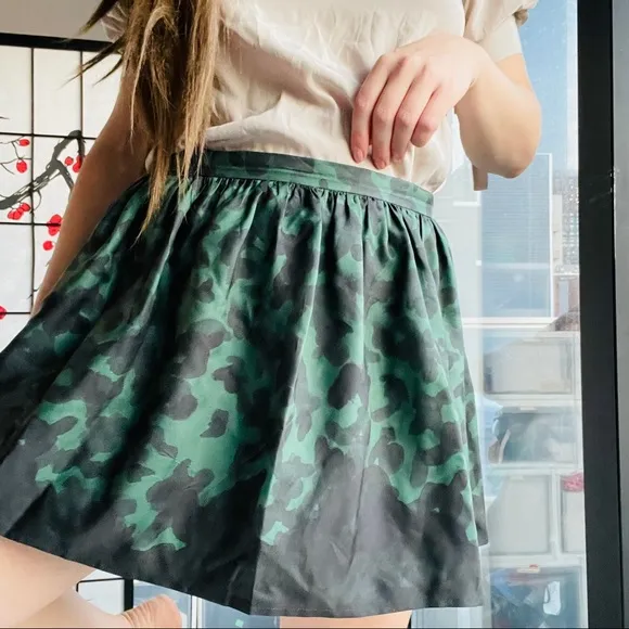 Opening Ceremony 100% Silk Camo A-line Lantern Flare Waistband