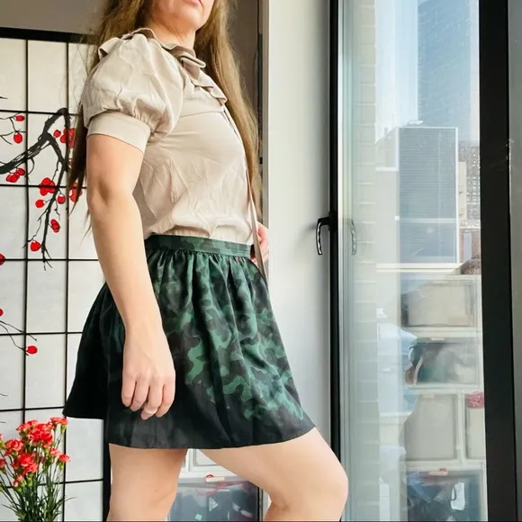 Opening Ceremony 100% Silk Camo A-line Lantern Flare Waistband