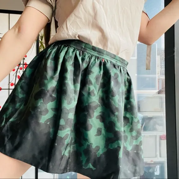 Opening Ceremony 100% Silk Camo A-line Lantern Flare Waistband