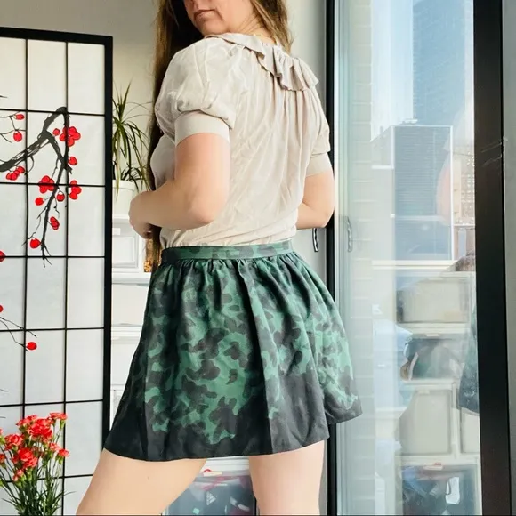 Opening Ceremony 100% Silk Camo A-line Lantern Flare Waistband