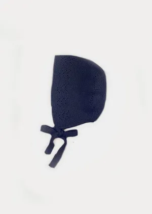Openwork Knitted Bonnet in Navy (S-L)