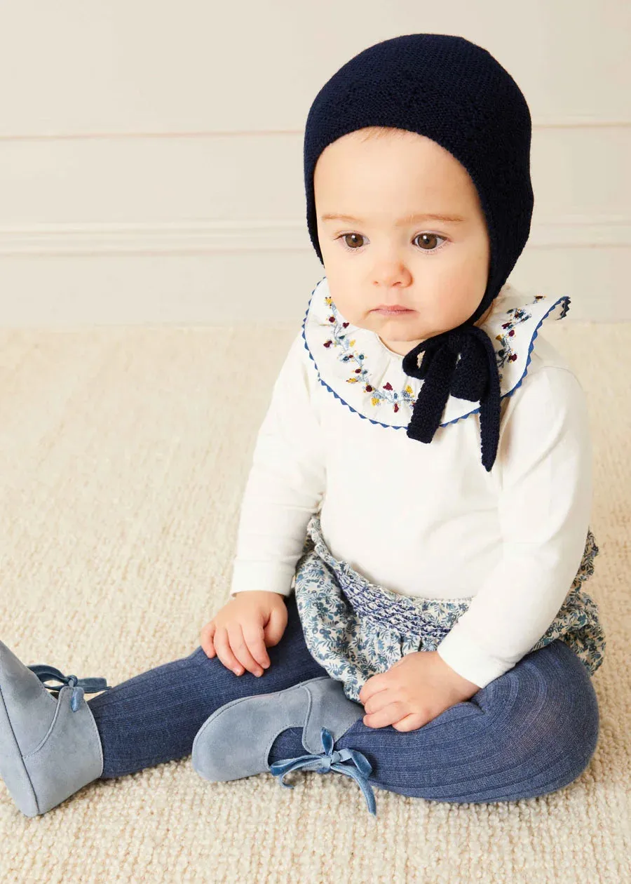 Openwork Knitted Bonnet in Navy (S-L)