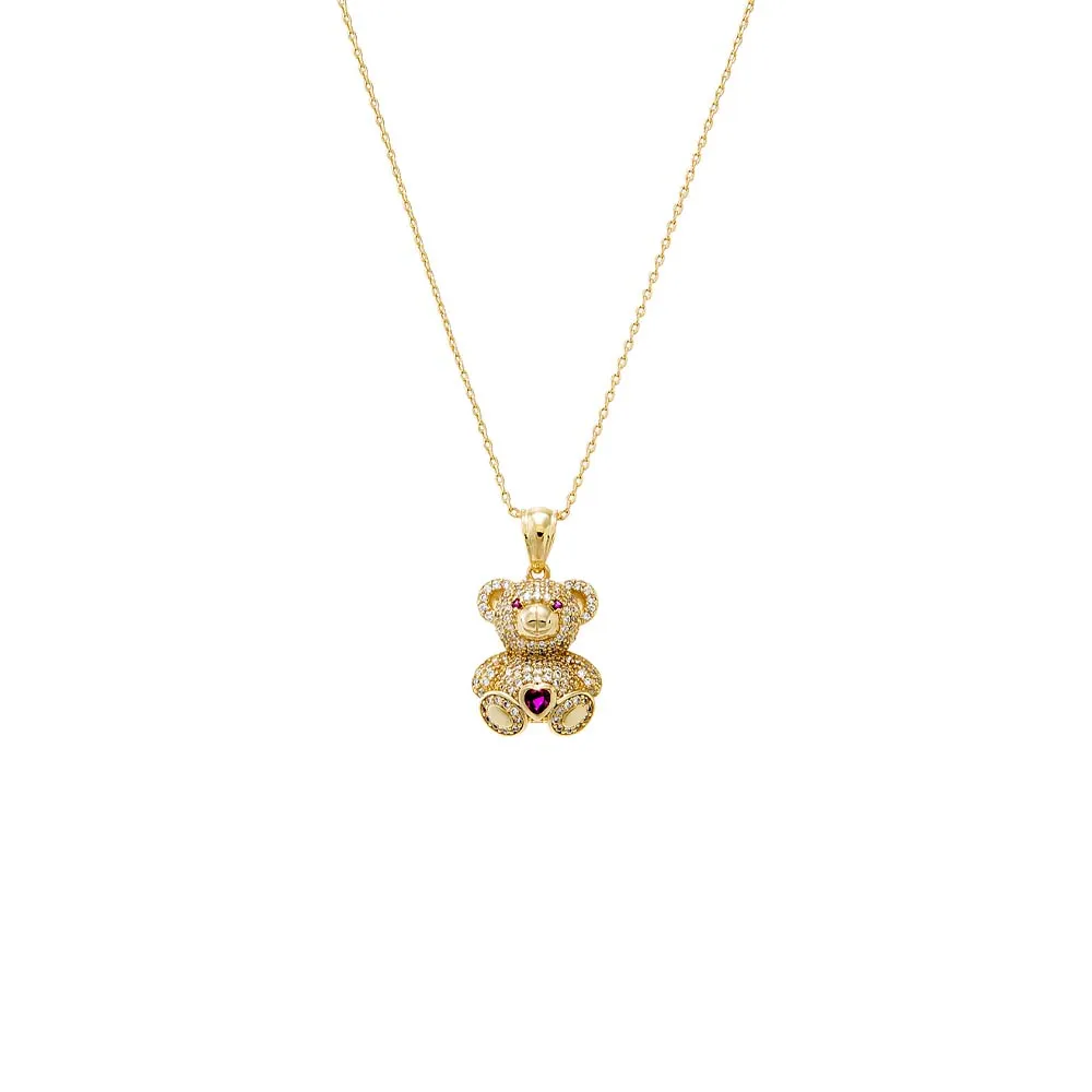 Pave Colored Teddy Bear Pendant Necklace