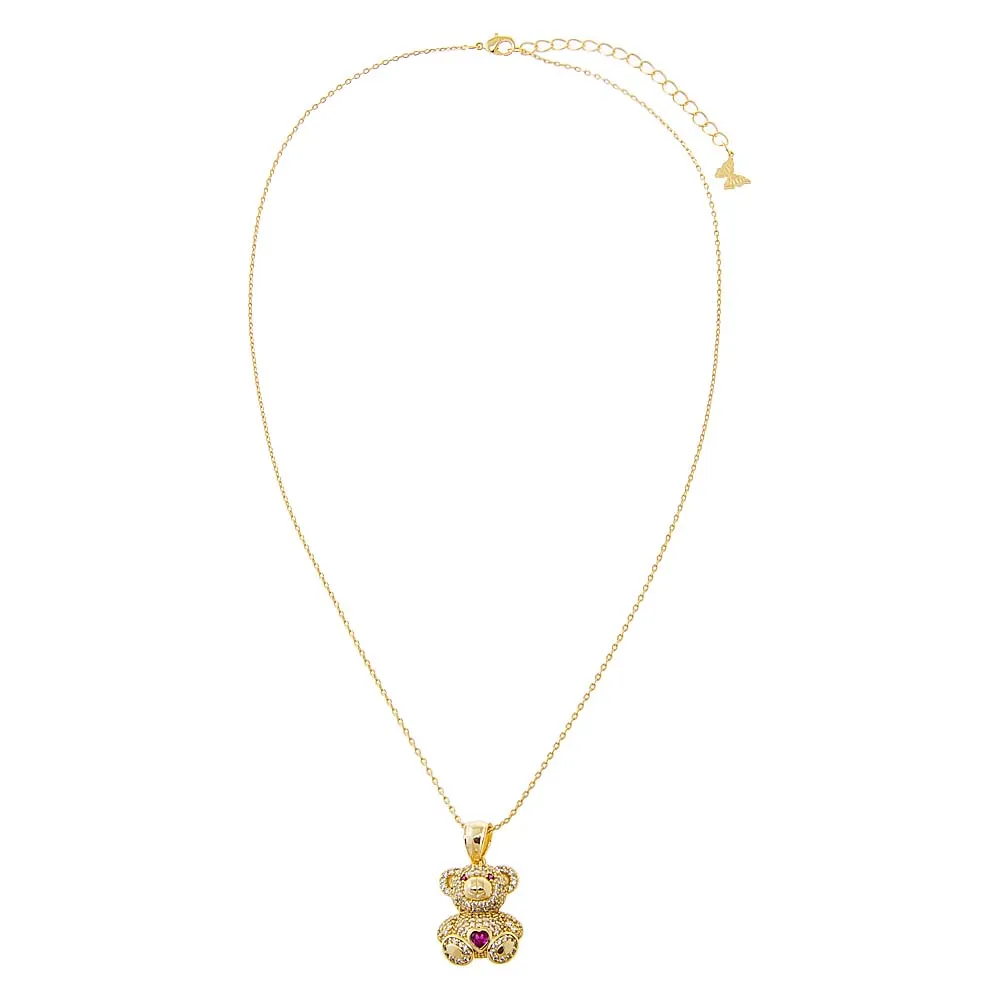 Pave Colored Teddy Bear Pendant Necklace