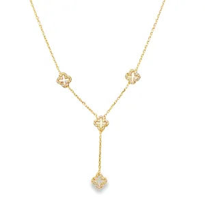 Pave Cubic Zirconia Cross Clover Lariat Necklace