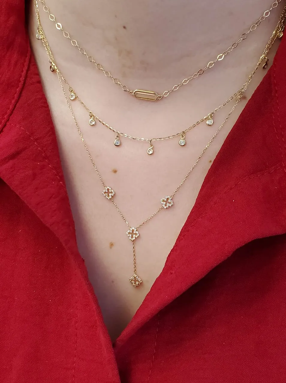 Pave Cubic Zirconia Cross Clover Lariat Necklace