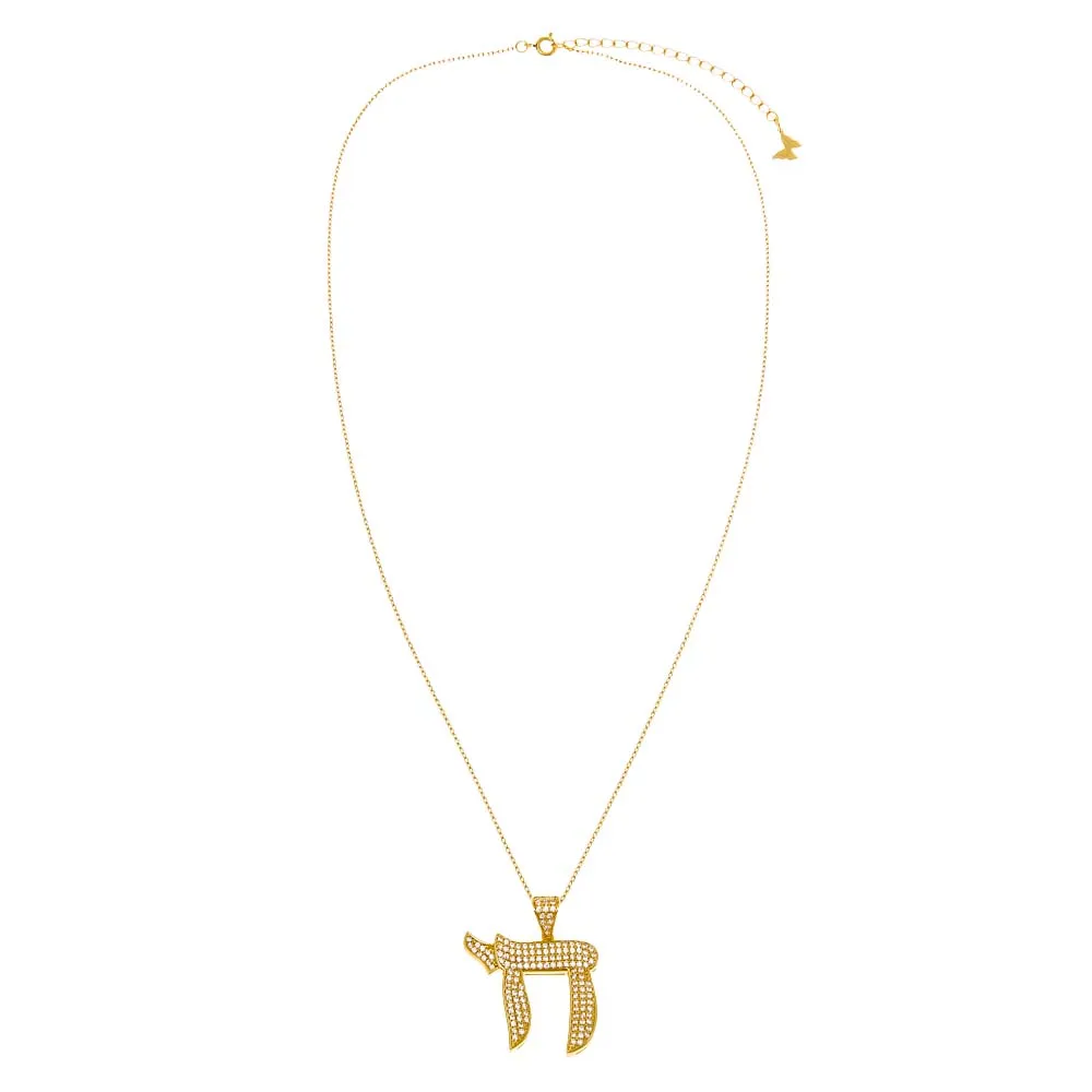 Pave Large Chai Pendant Necklace