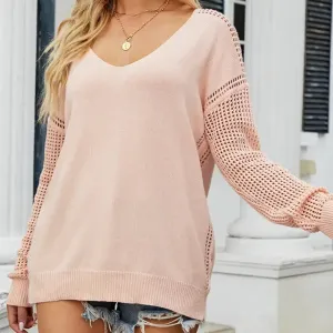 Pepper Pink VNeck Hollow Sleeve Sweater