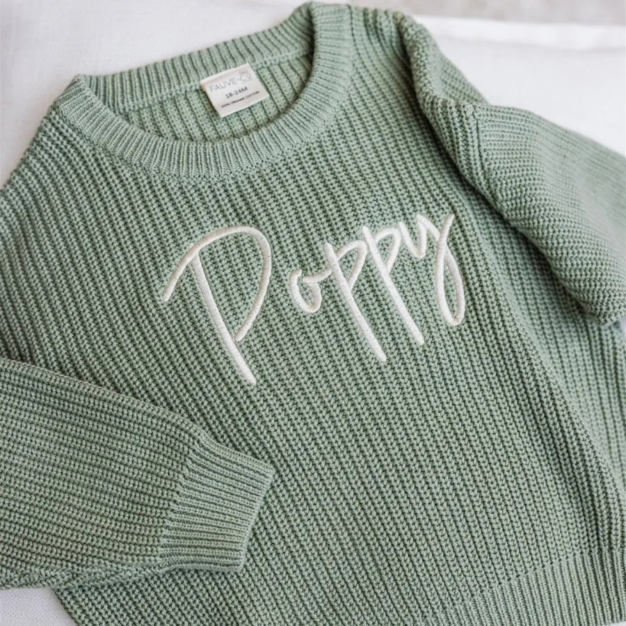 Personalised Chunky Knit Baby Jumper Sage